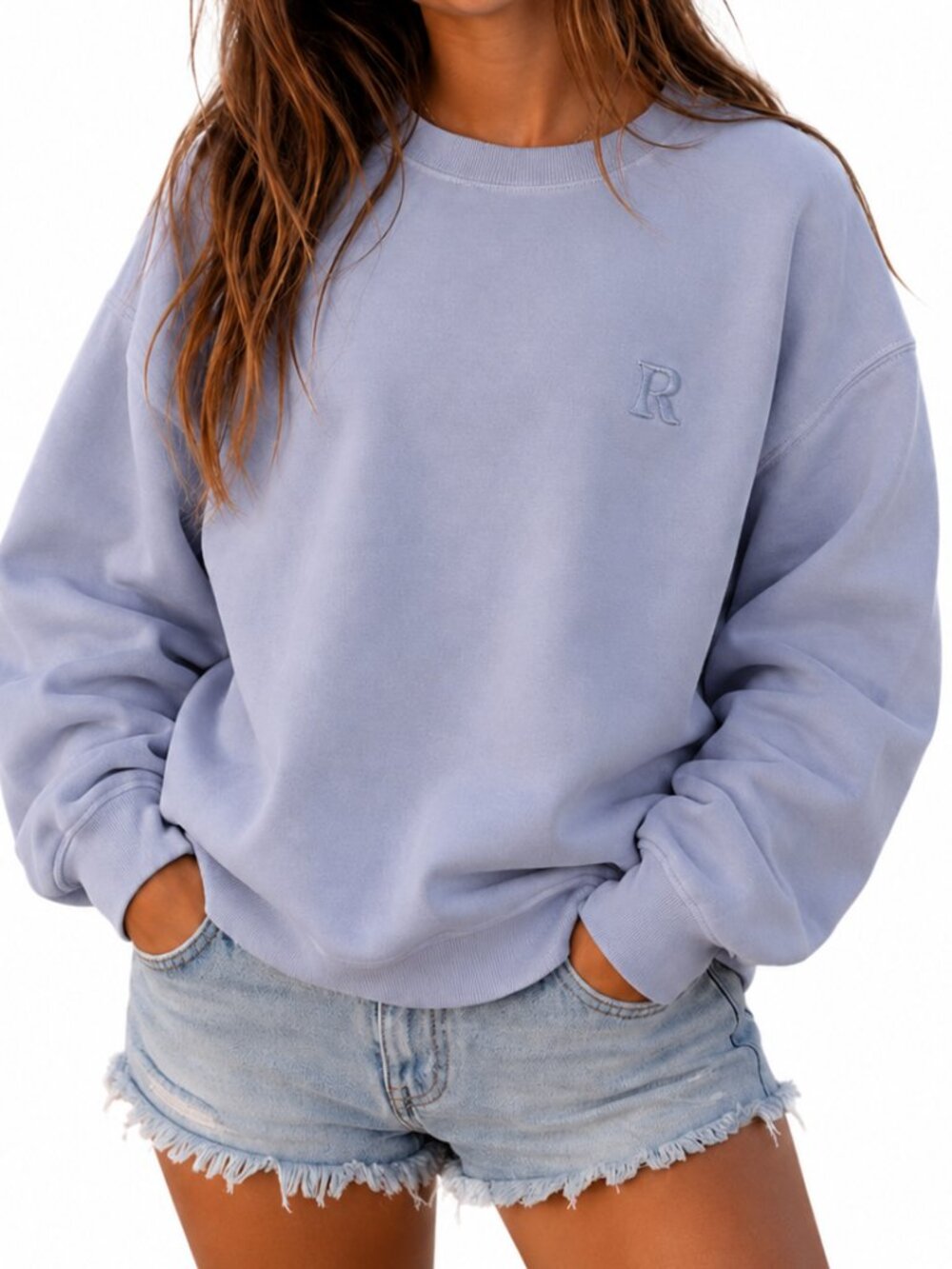 Rhythm Crewneck Sweatshirt Light Blue Embroidered Logo Pullover Size S